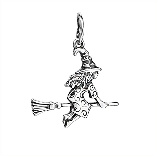 NKlaus Kettenanhänger junge Hexe auf Besen aus 925 Sterling Silber | Oxidierter Silberanhänger mit einem Gewicht von 1,3 g.