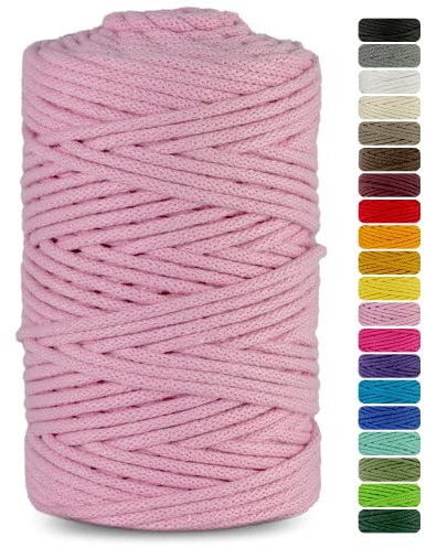 Netuno 1x Makramee Garn Rosa 3 mm 100 m Baumwollkordel mit Baumwollkern Bastel-Garn Makramee Naturbaumwolle Baumwollgarn Bastelschnur Baumwollfaden Makramee Schnur Garn Makramee Baumwollkordel