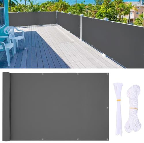 YangAera Balkon Sichtschutz, 70 x 600cm Balkon Abdeckung mit Ösen und Kabelbinder, Blickdichte Wasserfest Windfest und UV-Schutz Balkonverkleidung, für Balkongeländer Terrasse Garten (Dunkelgrau)
