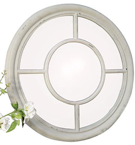 ASPECT Covingtion Farmhouse Round Mirror/Window Mirror-Distressed White, 79 dia x 3.5 cm