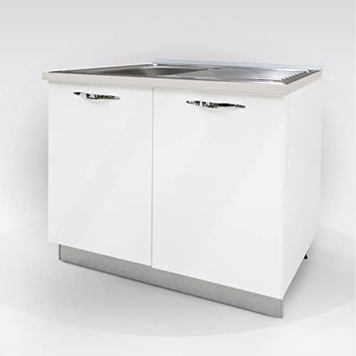 My Brand Germanvox Cucina Componibile, base, pensile, mobile lavello e incasso forno e piano cottura, colapiatti Bianco lucido (BASE LAVELLO 90 CM VASCA SINISTRA)