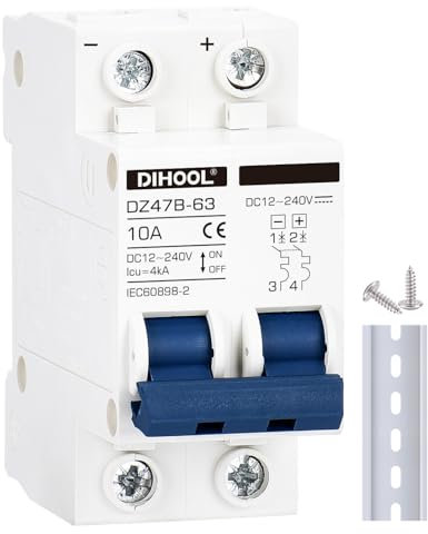 DC Schalter 12V 24V Solar PV Leistungsschalter Photovoltaik Sicherungsautomat (DC12V-240V,2 polig,10 Amp)
