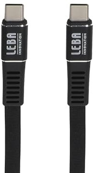 LEBA Câble plat USB-C vers USB-C tressé - 1,20 m - 100 W - Revêtement en nylon tressé pour éviter l'effilochage et l'enchevêtrement de câbles - Noir