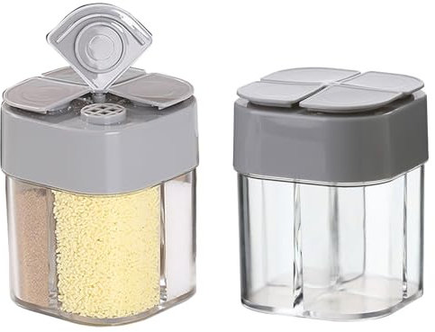 Vastsea 2 Pcs Gewürz Dispenser, 4 in 1 Gewürzdosen Eckig, Grau Kunststoff Quantitative Gewürzstreuer, für Die Speicherung Grill Würze Jar