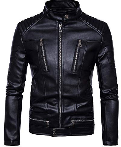 RGVV Chiodo Pelle Uomo, Giubbotto Bomber Punk Vintage da Uomo Giacca in Pelle Pu Nera Gotica Giacche Moto Casual Giacca A Vento con Tasca per Sport Indoor Outdoor,XL
