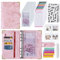 Budget Planner Budget Binder A6 Cash Stuffing Umschlagmethode Pu-Leder Ringbuch Sparbuch mit Folien Zubehör, Finanzplaner für Geld Organizer, Geld Sparen Mappe (Rosa)