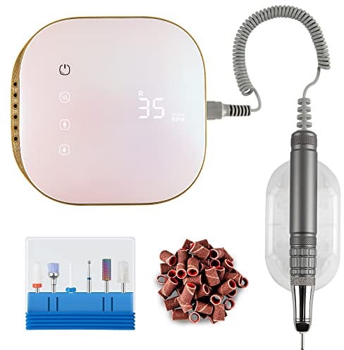 Madenia Bürstenlos Elektrische Nagelfräser 35000 U/min Professionell, Touch Profi Elektrische Nagelfeile Maniküre Pediküre Set für Acrylgel Gelnägel, mit 6 Nagelfräser Bits (Laser pink)