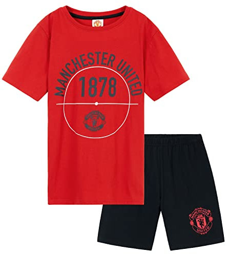 Manchester United F.C. Boys Short Pyjamas Set, Breathable Lounge Wear - Man United Gifts for Boys (Red/Black, 11-12 Years)