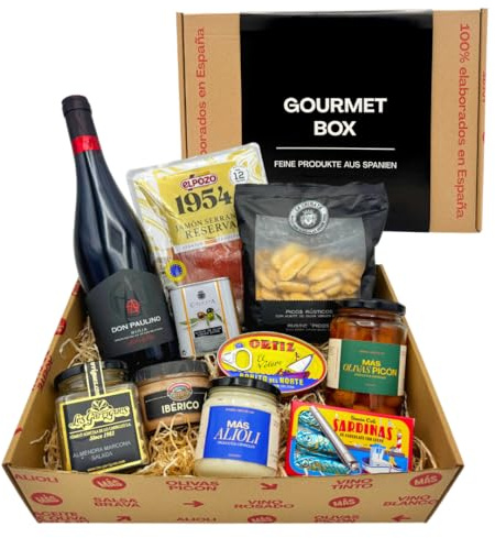 MAS PRODUCTOS - Gourmet Geschenkkorb – Spanische Feinkost – Exklusiver Präsentkorb mit Delikatessen – Geschenk für Frauen & Männer – Hochwertige Spanien Box