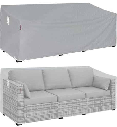 Turtle Life Gartensofa Abdeckung, Gartenbank Abdeckung Wasserdicht, Gartenbank Abdeckung für 3-4 Sitzer Gartensofa, Gartensofa Abdeckung kein Verblassen innerhalb von 2 Jahren, Grau 264 x 102 x 89CM