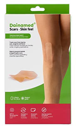 Dainamed Skin feel - Réduit toutes sortes de cicatrices et de brûlures - Silicone de qualité médicale - 5 plaques fines de 10 x 18 cm - Prévient les chéloïdes et les cicatrices hypertrophiques
