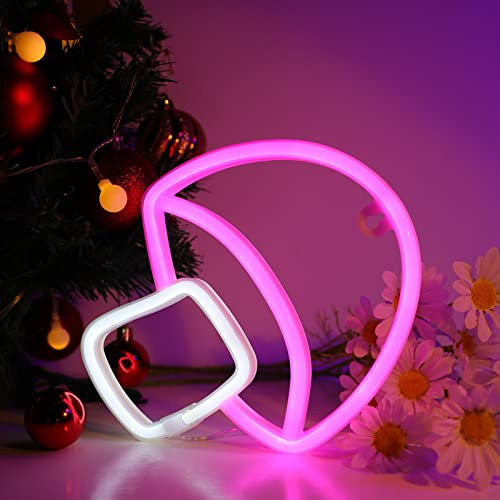 DWOOKE Mushroom LED Neon Sign for Wall Decor, Cute Battery/USB Operated Wall Art for Bedroom, Game Room, Pink Light Decor for Party, Birthday, Christmas