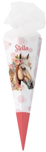 Striefchen® Personalisierte Schultüte Mädchen mit Name & Pferd Aufdruck - 80 cm Pferde Zuckertüte Mädchen als Geschenk Einschulung für erster Schultag & Schulanfang