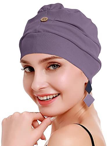 osvyo Baumwolle Chemo Kopfbedeckung für Damen Krebs Haarausfall Hut - Baumwolle Leichte Kopfbedeckung Versiegelte Verpackung LILA GRAU