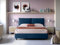 EVERGREENWEB - Letto Matrimoniale con Moderno Box Contenitore e Rete a Doghe in Legno 160x195 cm Elegante Testiera con Doppi Cuscini Tessuto colore Blu Imbottito SFODERABILE Ideale per Camera da Letto