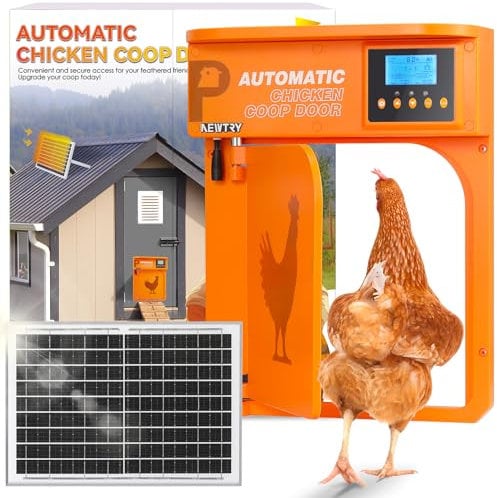 NEWTRY Ouvre-Porte Automatique pour poulailler, Porte pivotante avec minuterie et capteur de lumière, Anti-pincement, 10W alimenté par énergie solaire avec télécommande 40m