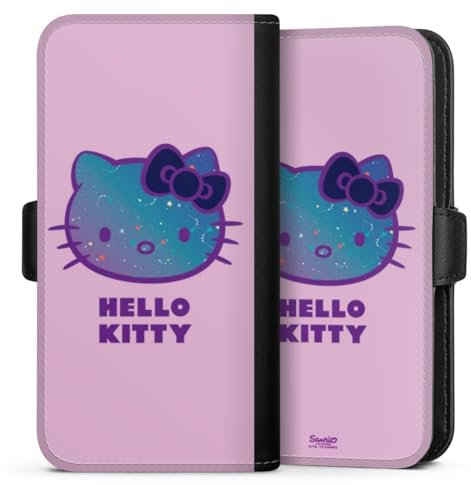 DeinDesign Flip Case kompatibel mit Apple iPhone 13 Handyhülle aus Kunst Leder schwarz Klapphülle Kawaii Universum Hello Kitty