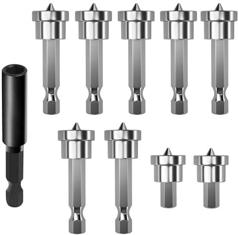 Saipe 10pcs Drywall Screw Depth Setter PH2 Magnetic Positioning Screwdriver Bits 1/4 Inch Hex Shank Drywall Screw Driver Bit Set with 60mm Extension Socket Drill Bit Holder for Plasterboard