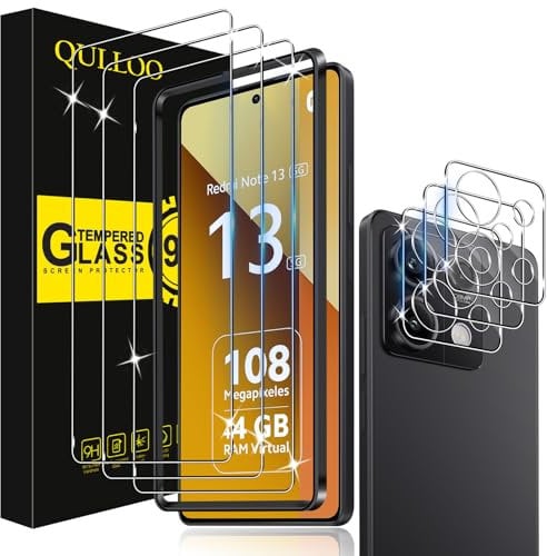 QULLOO Protector de Pantalla para Xiaomi Redmi Note 13 5G [3 Piezas] + Protector de Lente de Cámara [3 Piezas], 9H HD Alta Sensibilidad Cristal Templado para Xiaomi Redmi Note 13 5G