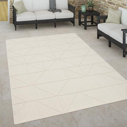 Paco Home Outdoor Teppich wetterfest Skandinavisch für Terrasse, Balkon & Garten pflegeleicht & robust Modernes Design Indoor & Outdoor geeignet, Grösse:240x340 cm, Farbe:Creme