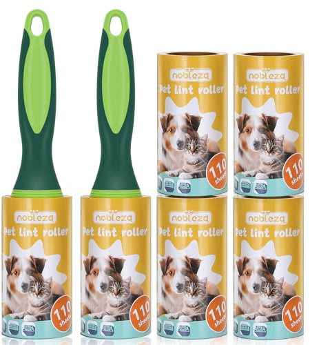 Nobleza Fusselrolle 660 Blatt, 6 Rollen mit 2 Abroller, Extra Klebrige Fusselrolle Kleidung, Fusselroller für Kleidung, Hundehaare, Katzenhaare, Tierhaare, Staub