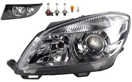 Johns, Scheinwerfer Halogen Front kompatibel zu Skoda Fabia 54 04/10-12/14 H7 H7 Links + Nebelscheinwerfer + Leuchtmittel