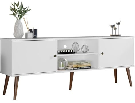 Madesa Mobile TV moderno con 2 ante, 2 ripiani per TV fino a 55 pollici, legno Entertainment Center 23' H X 15'' P X 59'' L - Bianco