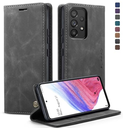 caseme Handyhülle für Samsung Galaxy A53 5G Hülle Premium Leder Klappbar Tasche Flip Case Magnet Kartenfach Standfunktion Klapphülle Schutzhülle für Samsung Galaxy A53 - Grau