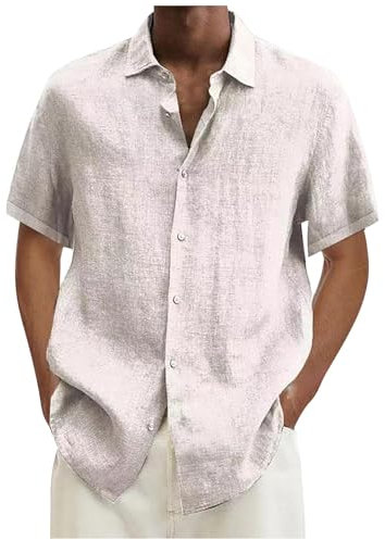 Generic Chemise Lin Homme Bleu De Travail Homme Vetement Homme Chemise Hawaienne Chemisette Homme Chemise Homme XXXL Chemise Homme Manches Courtes Lin Chemise Rose Homme Vetement Blanc M