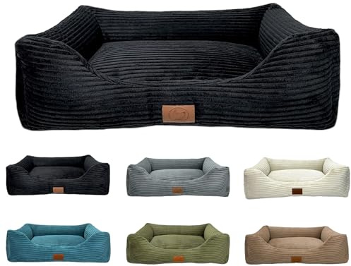 elropet Hundebett orthopädisch aus Kuschel Cord XS/S/M/L/XL kleine Hunde große Hunde Hundekorb (Schwarz, XS (65x50x18cm))