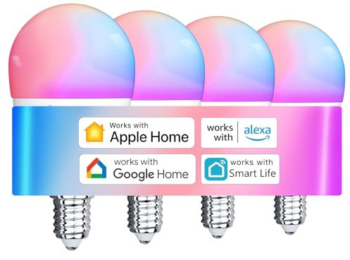 sailsco Matter Alexa Glühbirne Smart Lampe E14,WiFi LED Lampe Kompatibel mit Alexa/Google Home,Kontrolle durch Smart Life APP,Dimmbar Warmweiß-Kaltweiß und Mehrfarbige Birne,G45 4.9W 470LM,4 Stück