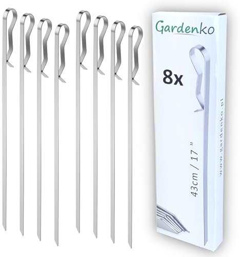 Gardenko Spiedini premium in acciaio inox – robusti spiedi per barbecue in acciaio inox – Spiedini extra lunghi 43 cm – Set barbecue con 8 spiedini per barbecue