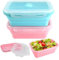 Tyafzzn Faltbare Frischhalteboxen, 2 Stück Faltbare Brotdose mit Deckel, 800 ML Faltbare Lunchbox, Faltbare Dose Silikon Geeignet für Camping Picknick Büro Küche (Blau+Rosa)