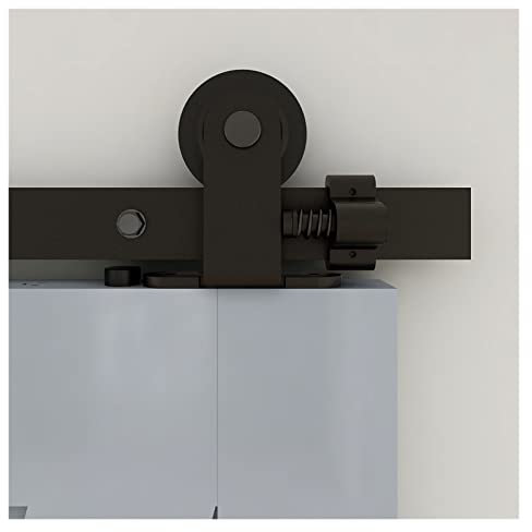 Kit de herrajes para puerta de granero 4ft-20ft Kit de hardware de puerta de granero deslizante 122CM-610 CM sistema de riel industrial Pista de rodillos de estilo T for puertas de madera doble Resist