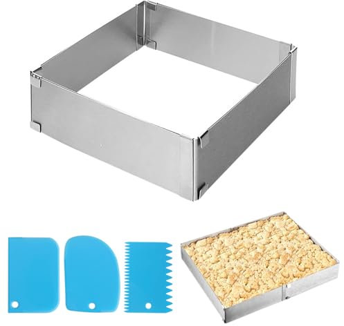 YWKJDDM Backrahmen Rechteckig Verstellbar, Edelstahl Backform rechteckig, 15-27.5 cm Rechteckiger Tortenring Backform verstellbar zum Backen Dekorieren Backblech Umrandung