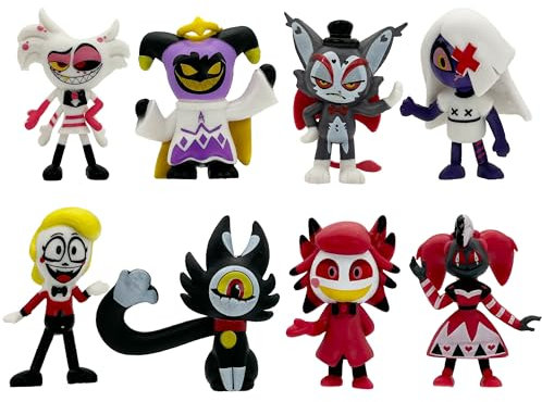 Gensly 8Pcs Hazbin Figures Hazbin Spielfiguren Alastor,Angel Dust,Husk,Oneeyed Cat Figuren Sammlerstücke Dekorationen Geschenke für Kinder