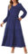 Allegra K Tiered A-Line Dresses for Women's Crewneck Long Sleeve Midi Casual Dress with Pockets Dark Blue L