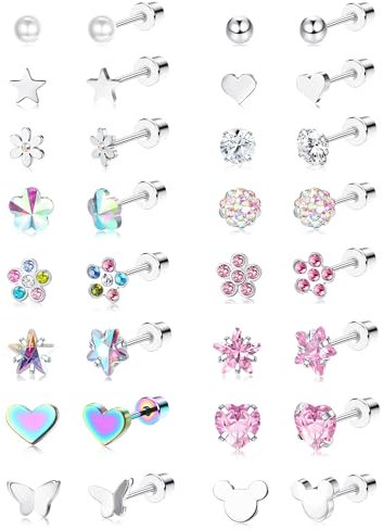 YADOCA 16 Pares Pendientes Hipoalergénicos de Acero Inoxidable 316L Para Niñas y Niños - Con Espalda Plana Con Rosca - Regalo de Joyería Mujer Multicolor Rosa, A