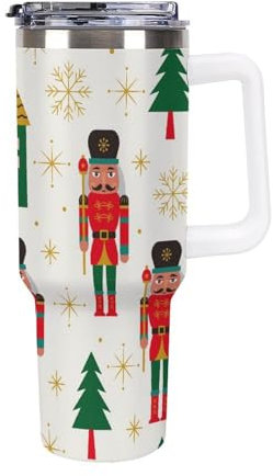 Niapessel Leak Proof Tumbler, Insulated Water Bottles with Straw, Christmas Nutcracker Tree Insulated Cup with Handle 40 Oz Stainless Steel Flask for School, Travel, Car, Sports, Work