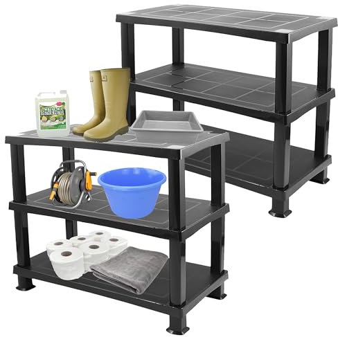 STORM TRADING GROUP 3 Tier Plastic Shelving Unit Multipurpose Storage Shelves For Home & Garage Racking Shelf, Tools, Paint, Stationary & Parts (2)