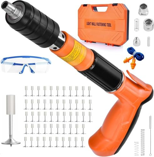 Pistola de uñas con 200 clavos redondos, herramienta de pistola de clavos de acero para clavar con guantes, llave para gafas tapones para los oídos