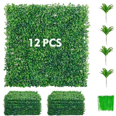 Roomark Mur de plantes artificielles, clôtures décoratives, protection UV, mur floral, décoration murale et brise-vue, plantes artificielles pour jardin, terrasse, décoration intérieure (lot de 12, 50
