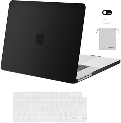MOSISO Hülle Kompatibel mit MacBook Pro 16 Zoll M5 M4 M3 M2 M1 2026-2021 | Kunststoff Hartschale&Tastaturschutz&Webcam Abdeckung&Beutel A3429 A3428 A3403 A3186 A2991 A2780 A2485, Schwarz