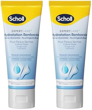 Scholl Crème Pieds Hydratation Renforcée pour peaux sèches - Réhydrate instantanément - Enrichie en glycérine pour des pieds plus lisses et plus doux - 75ml (Lot de 2)