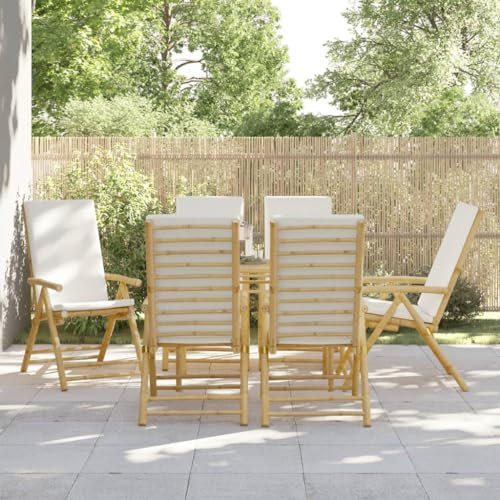 LAPOOH Bistrostühle 6 STK. Klappbar mit Cremeweißen Kissen Bambus, Gartenstühle, Balkonstuhl, Terrassenstühle, Gartensessel, Garten Stühle, Gartenmöbel, Balkon Stühle - 3208928
