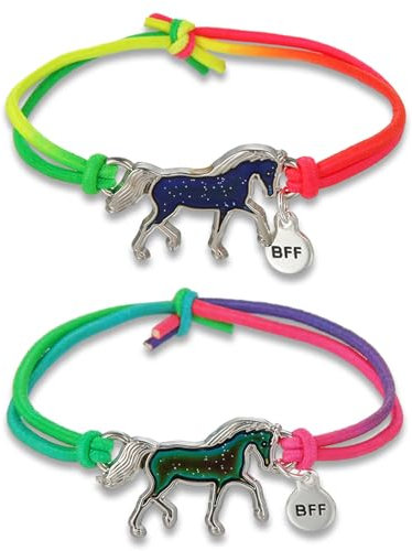 Ynkkvre 2 Stk Pferde Armband Mädchen, Stimmungsarmband mit Anhänger für Kinder, Farbwechsel Pferdearmband Regenbogenfarben Stimmungsarmband, Freundschaftsarmband für Mädchen Geburtstagsfeier.