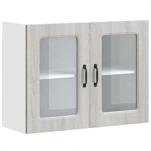 Kangmusi K¨¹chen-H?ngeschrank mit Glast¨¹r Grau Sonoma Holzwerkstoff, kangmusi853613