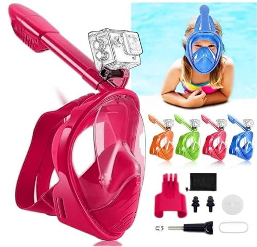 SaiXuan Masque Plongée Enfant XS – Masque Tuba 180° Anti-Buée & Anti-Fuite, Masque Piscine Enfant avec Sac Filet, Support Caméra & Accessoires – Masques de Plongée pour Garçons et Filles (Rose)