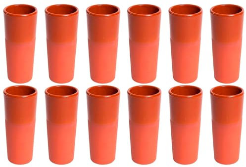 Acan Tradineur - Pack de 12 Vasos de tubo de barro - Diseño Tradicional y Artesanal - Ideal para servir vino, licores para celebraciones y fiestas - Color Marrón - Ø 7 x 16 cm - 330 ml