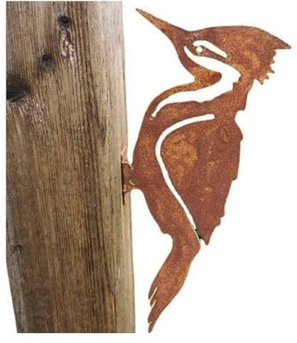 Metal Rusty Bird Silhouettes Garden Fence Decoration, Woodpecker Gardening Country Metal Bird Robin Yard Art Silhouette Ornament, Cute Animal Tree Stake Decoration for Outdoor Fence
